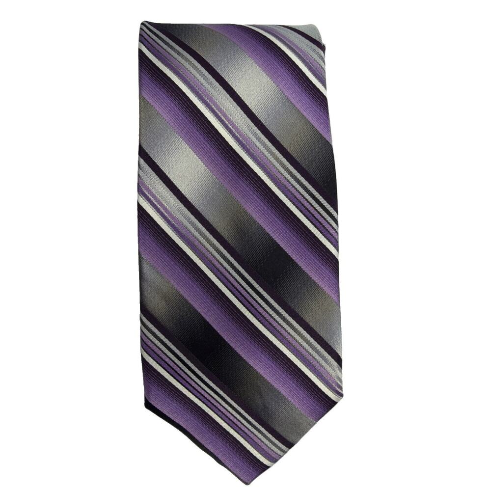 Pierre Cardin Men’s Striped Neck Tie 100% Silk Purple Black Silver Gift